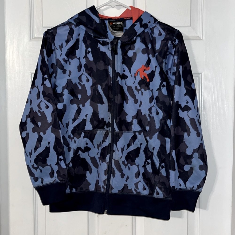 Boy’s AND1 blue camouflage zip hoodie, size Large 10/12